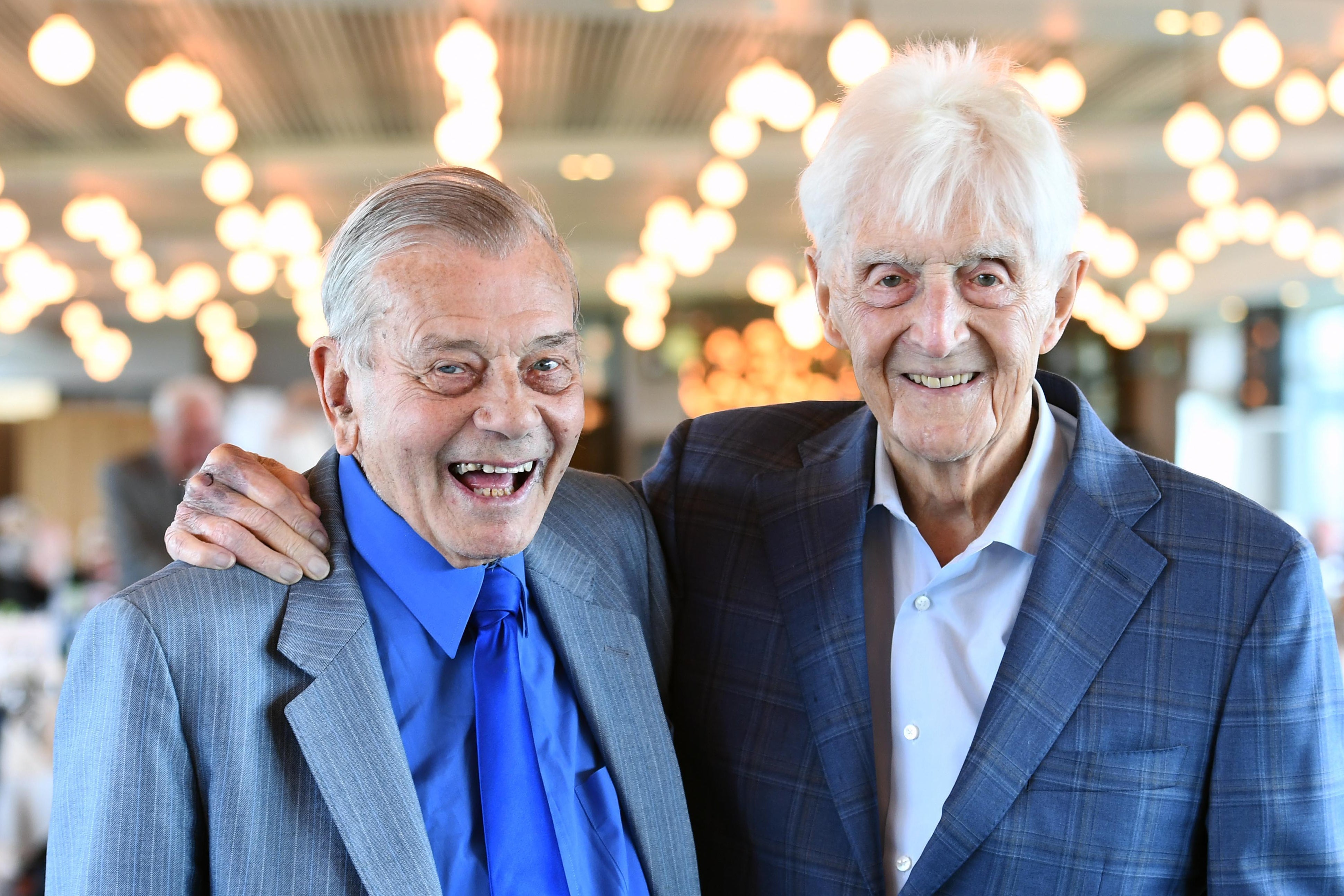 Parkinson, in one of his last public appearances in April 2023, posing with friend Dickie Bird