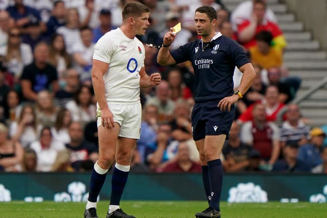 <p>Owen Farrell’s yellow card against Wales was upgraded to a red by the bunker review system (Joe Giddens/PA)</p>