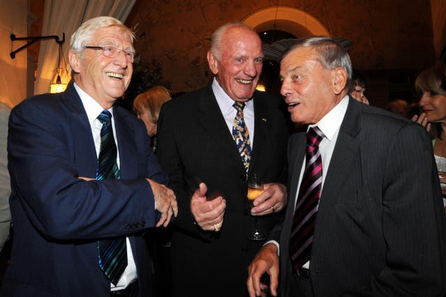 From left, Sir Michael Parkinson, Sir Henry Cooper and Dickie Bird (PA)