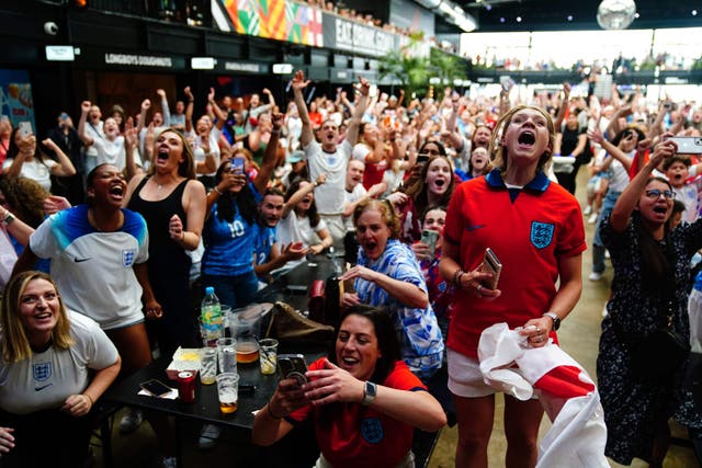 <p>England fans enjoy the football at Boxpark </p>