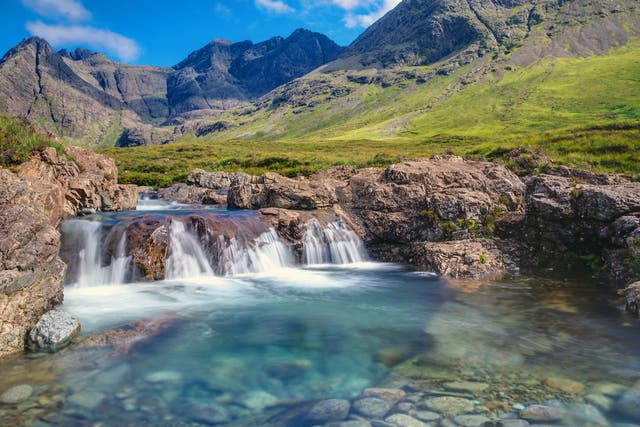 <p>The Fairy Pools on the Isle of Skye, found off Scotland’s northwest coast </p>