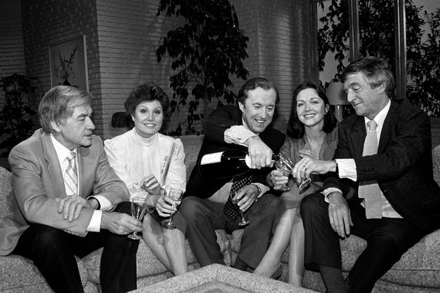Angela Rippon, David Frost, Anna Ford and Michael Parkinson, who worked on TV-am (PA)
