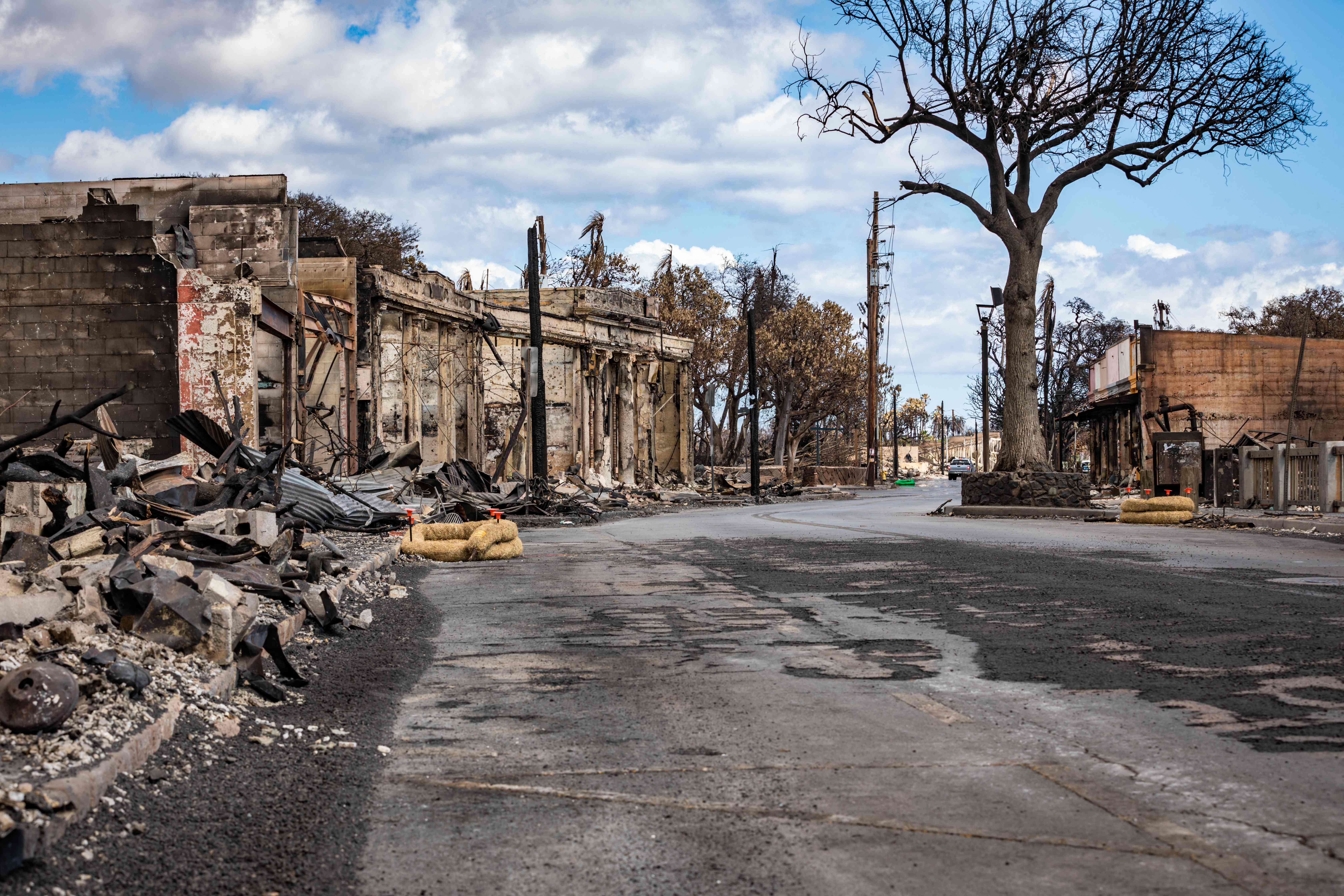 <p> This handout image courtesy of the US Army shows damaged buildings and structures of Lahaina Town destroyed in the Maui wildfires in Lahaina, Maui, August 15, 2023</p>