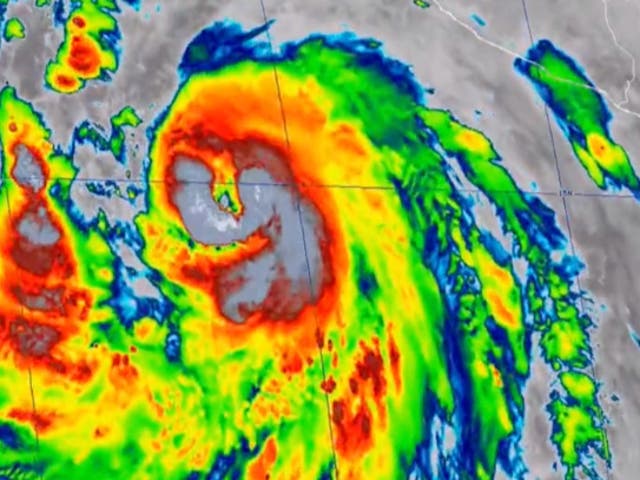 <p>Hurricane Hilary is shown on weather-tracking systems off the coast of Mexico</p>