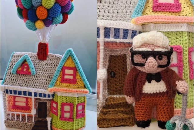 Sarah Simpson has recreated Carl Fredricksen’s house from Up and him in crochet form (Sarah Simpson/PA)