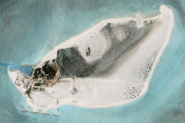<p>This satellite photo from Planet Labs PBC shows Triton Island in the South China Sea on Tuesday, Aug. 15, 2023</p>