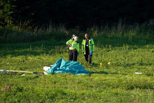 <p>Wreckage of one of the gliders involved in a midair collision was found in a field near Melton Mowbray, Leicestershire</p>