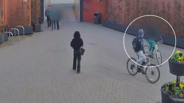 <p>Murderer casually cycles through busy city centre after stabbing man to death.</p>
