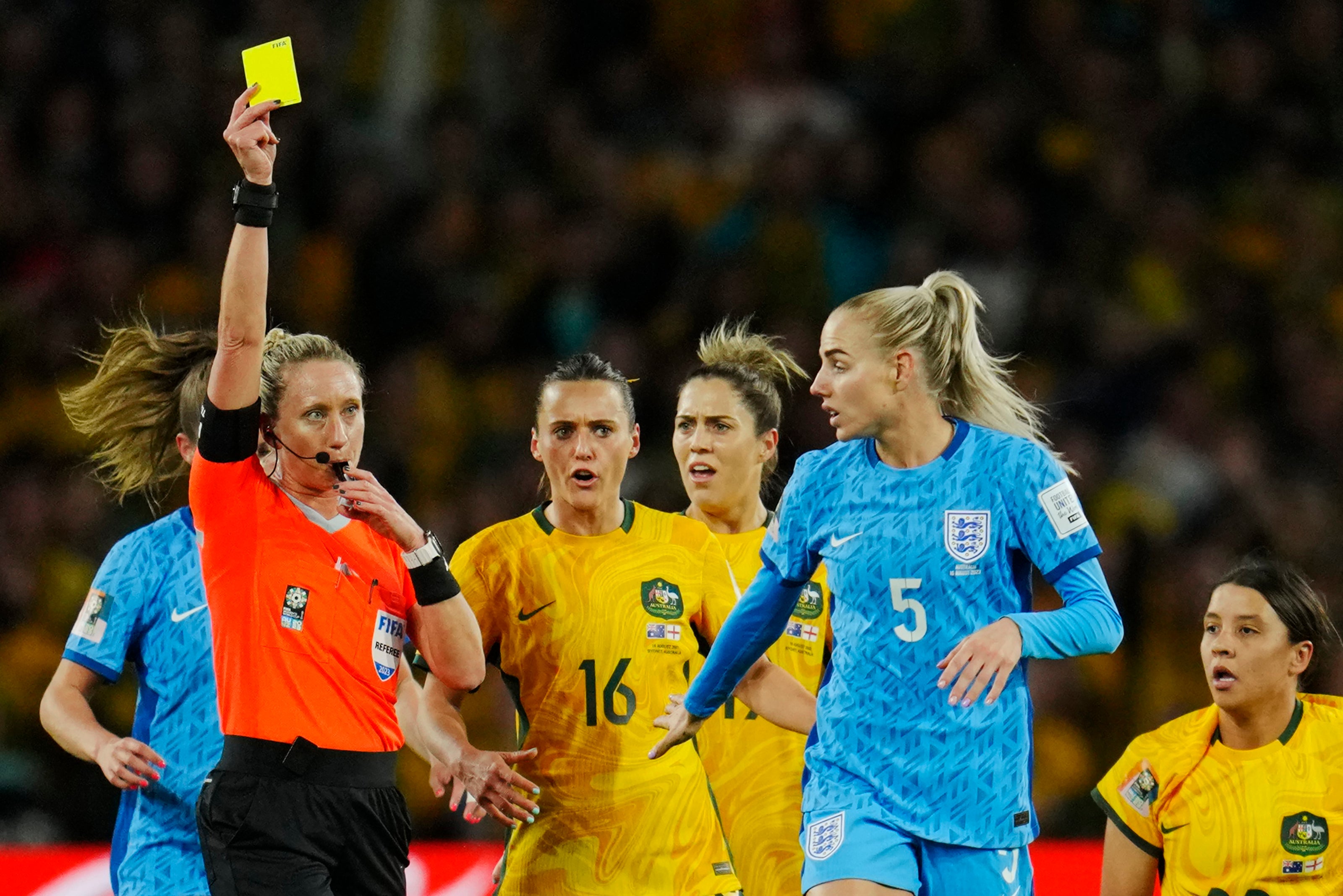 Tori Penso books England’s Alex Greenwood during the semi-final