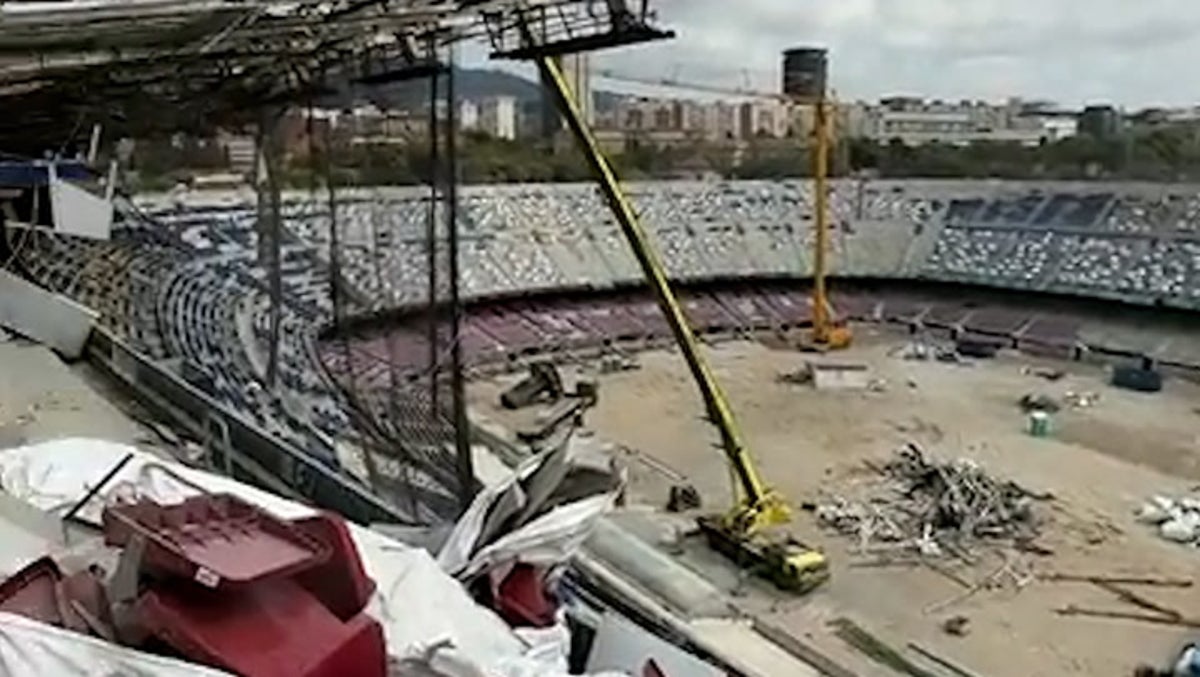 Camp Nou looks unrecognisable as iconic stadium in ruins amid rebuild |  Sport | Independent TV