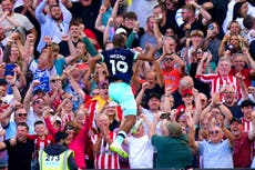 Bryan Mbeumo at the double as Brentford ease to victory over 10-man Fulham