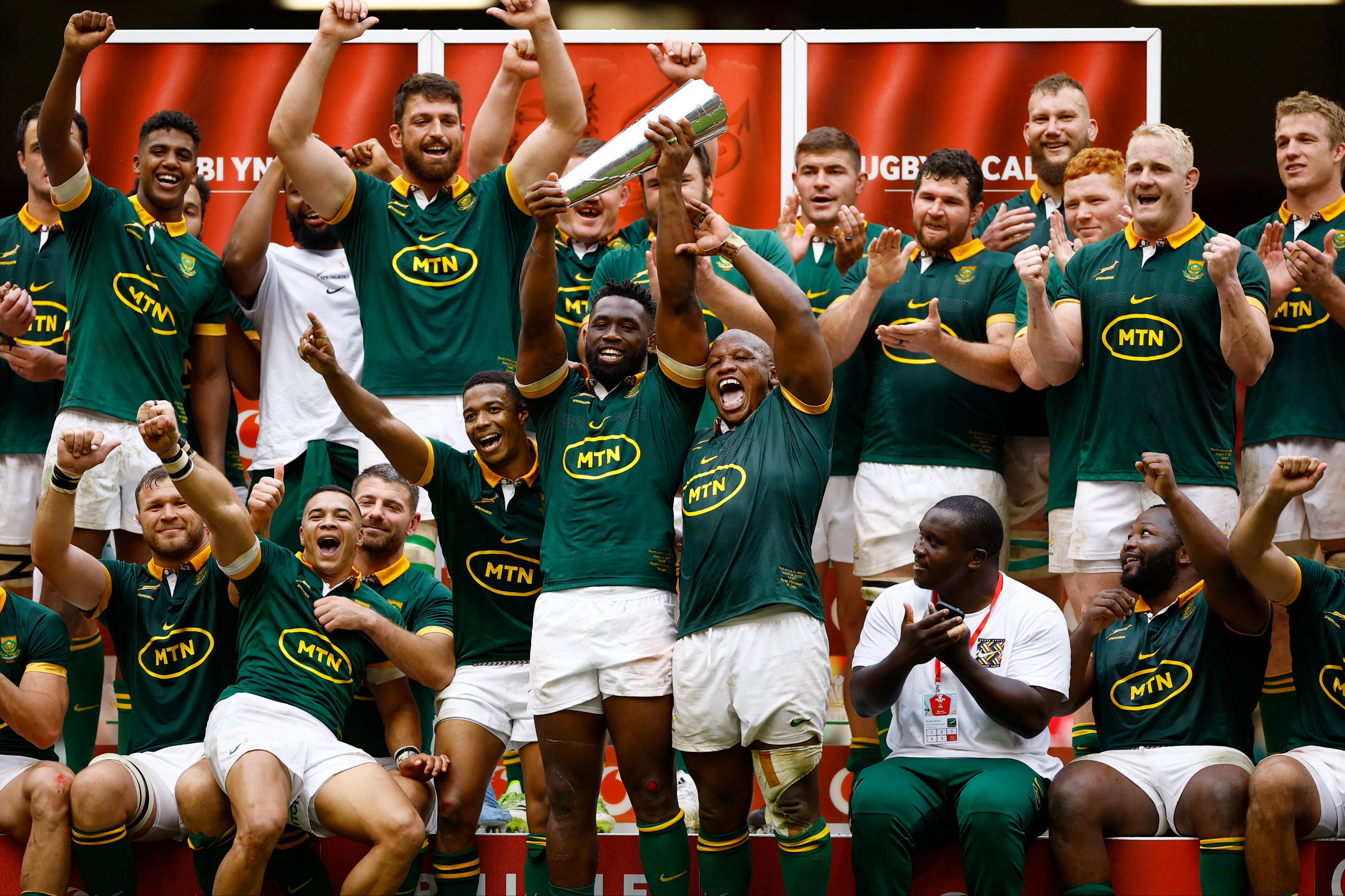 <p>South Africa celebrated a crushing win in Cardiff </p>