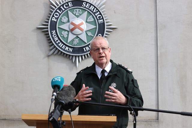 Police Service of Northern Ireland Chief Constable Simon Byrne speaking to the media outside the force’s headquarters in Belfast (Liam McBurney/PA)