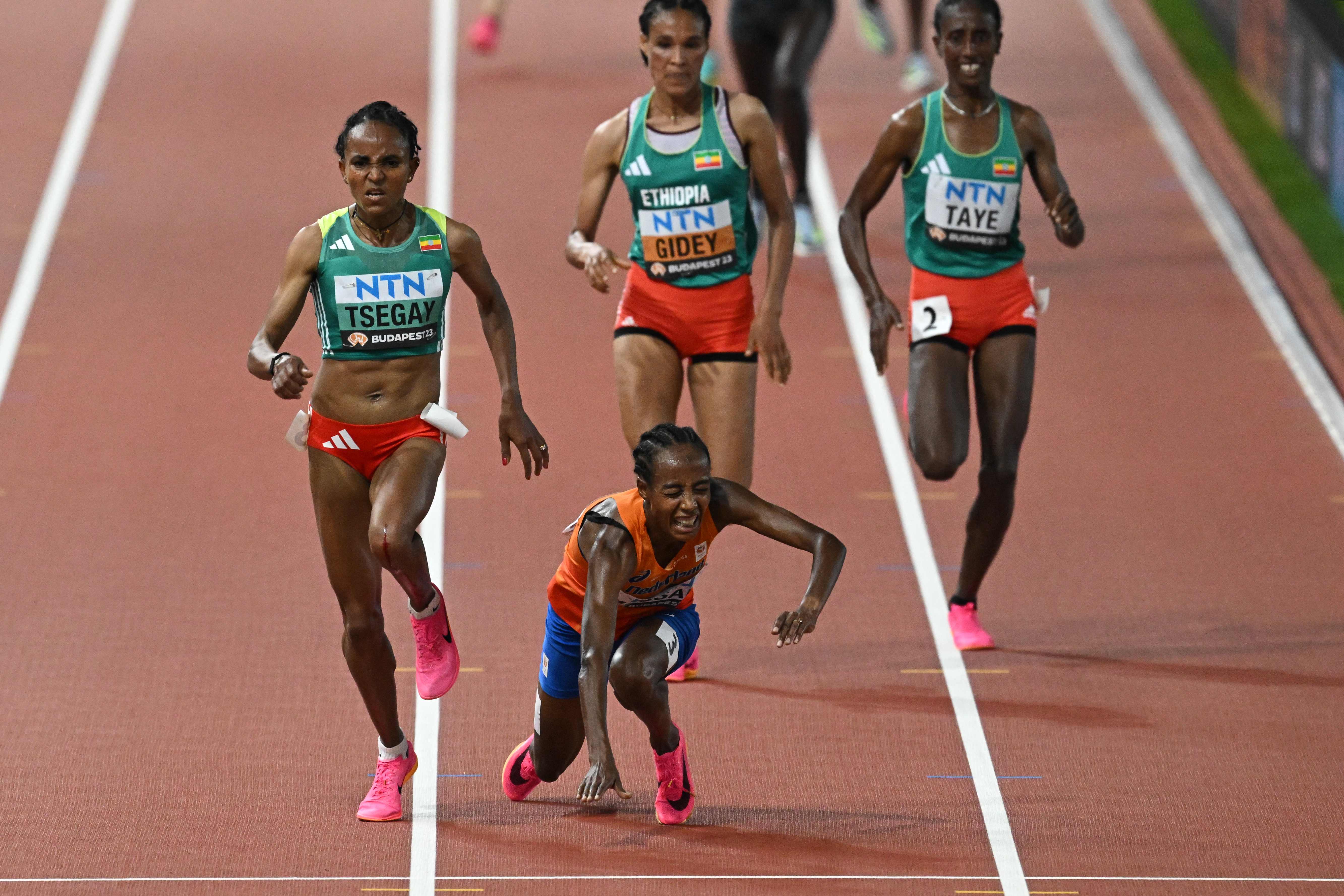 Sifan Hassan also fell in the closing stages of her race