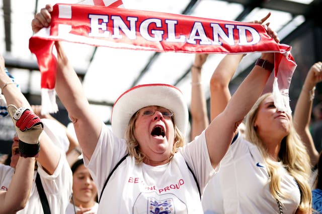 England fans celebrated when Spain missed a penalty early in the second half (Aaron Chown/PA)