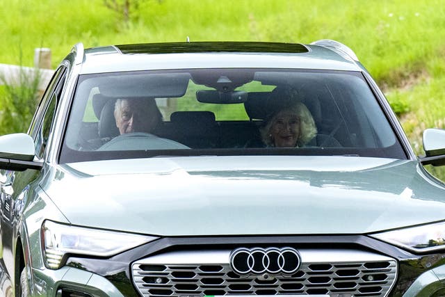 The King drove himself and the Queen to Crathie Kirk, near Balmoral, for a Sunday church service (Jane Barlow/PA)