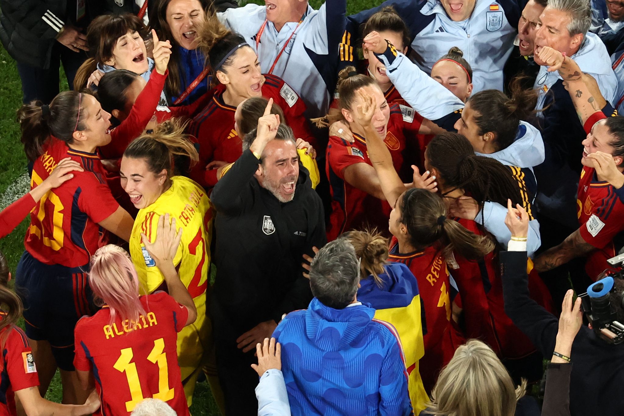 Vilda celebrates with Spain’s World Cup-winning players