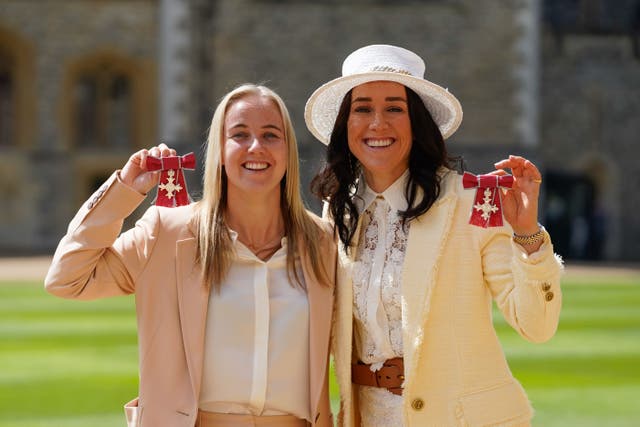 Beth Mead and Lucy Bronze were made MBEs by the Prince of Wales in May (Andrew Matthews/PA)