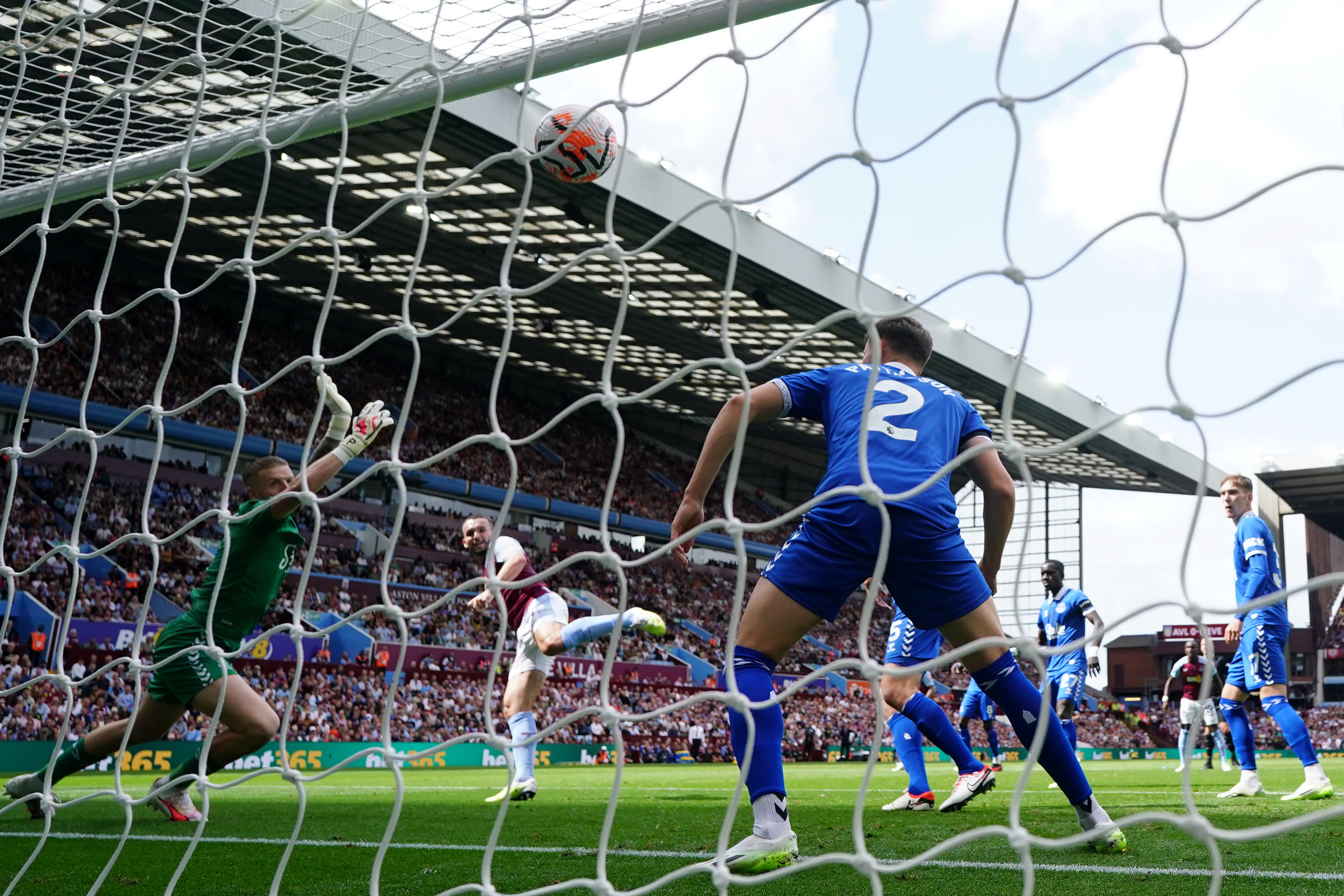 John McGinn opens the scoring in Villa’s 4-0 win over Everton (David Davies/PA)