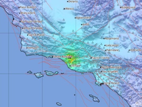 A map showing the location of an earthquake in Ventura County, California, on 20 August, 2023
