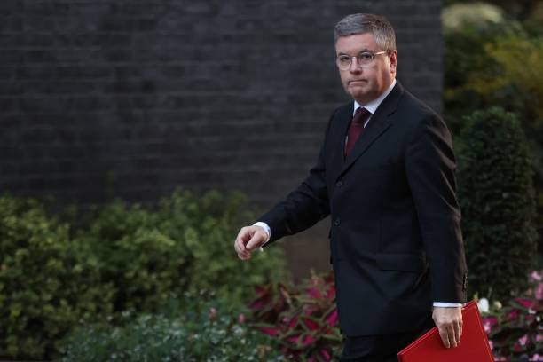 <p>File: Robert Buckland arrives to attend the weekly cabinet meeting at 10 Downing Street, in London</p>