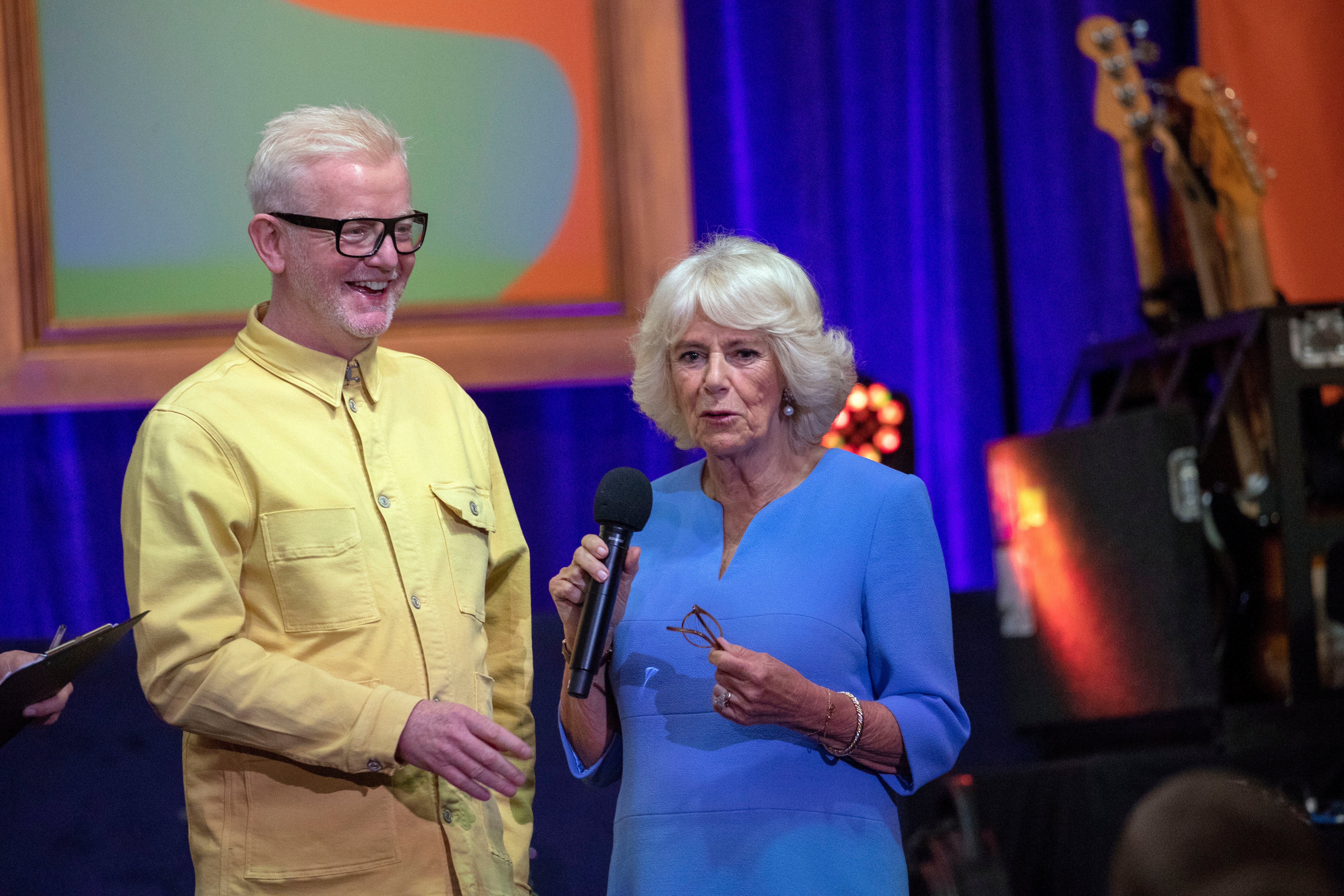 Chris Evans and Camilla, then-Duchess of Cornwall attend the live broadcast of the final of BBC Radio 2’s 500 Words creative writing competition at Windsor Castle on June 14, 2019