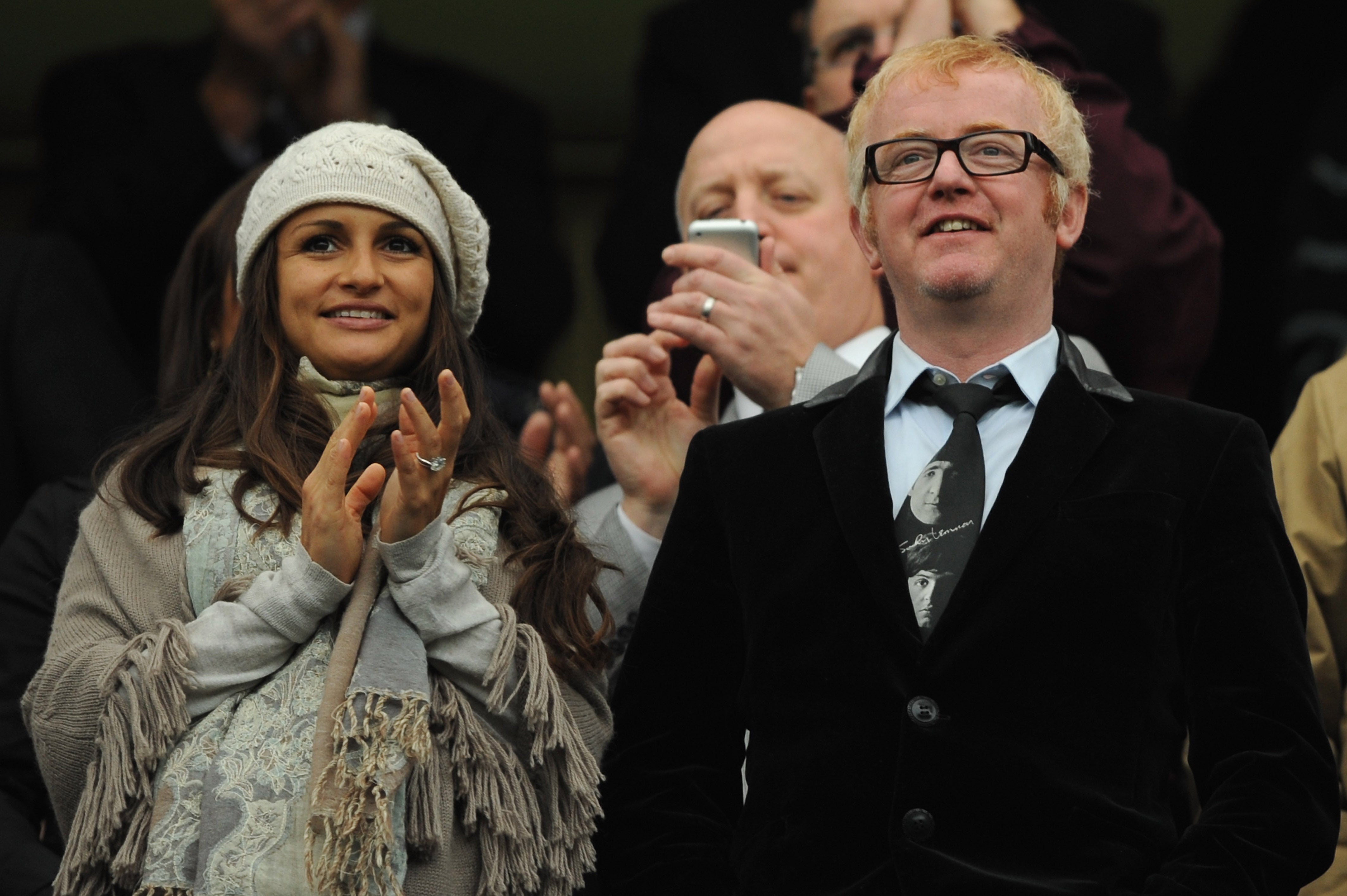 Radio DJ Chris Evans attends the Barclays Premier League match between Chelsea and Liverpool at Stamford Bridge on October 26, 2008