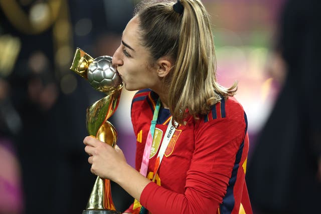Olga Carmona celebrates after the Fifa Women’s World Cup Final (Isabel Infantes/PA)