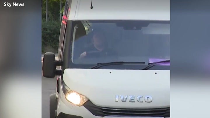 A prison van arrives at at Manchester Crown Court ahead of sentencing