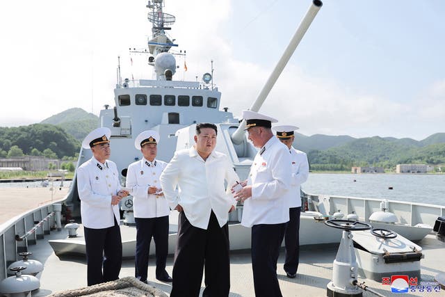 <p> An undated photo released by the official North Korean Central News Agency (KCNA) on 21 August 2023 shows North Korean leader Kim Jong Un inspecting a flotilla of the East Sea Fleet of the Navy of the Korean People’s Army (KPA) in North Korea</p>