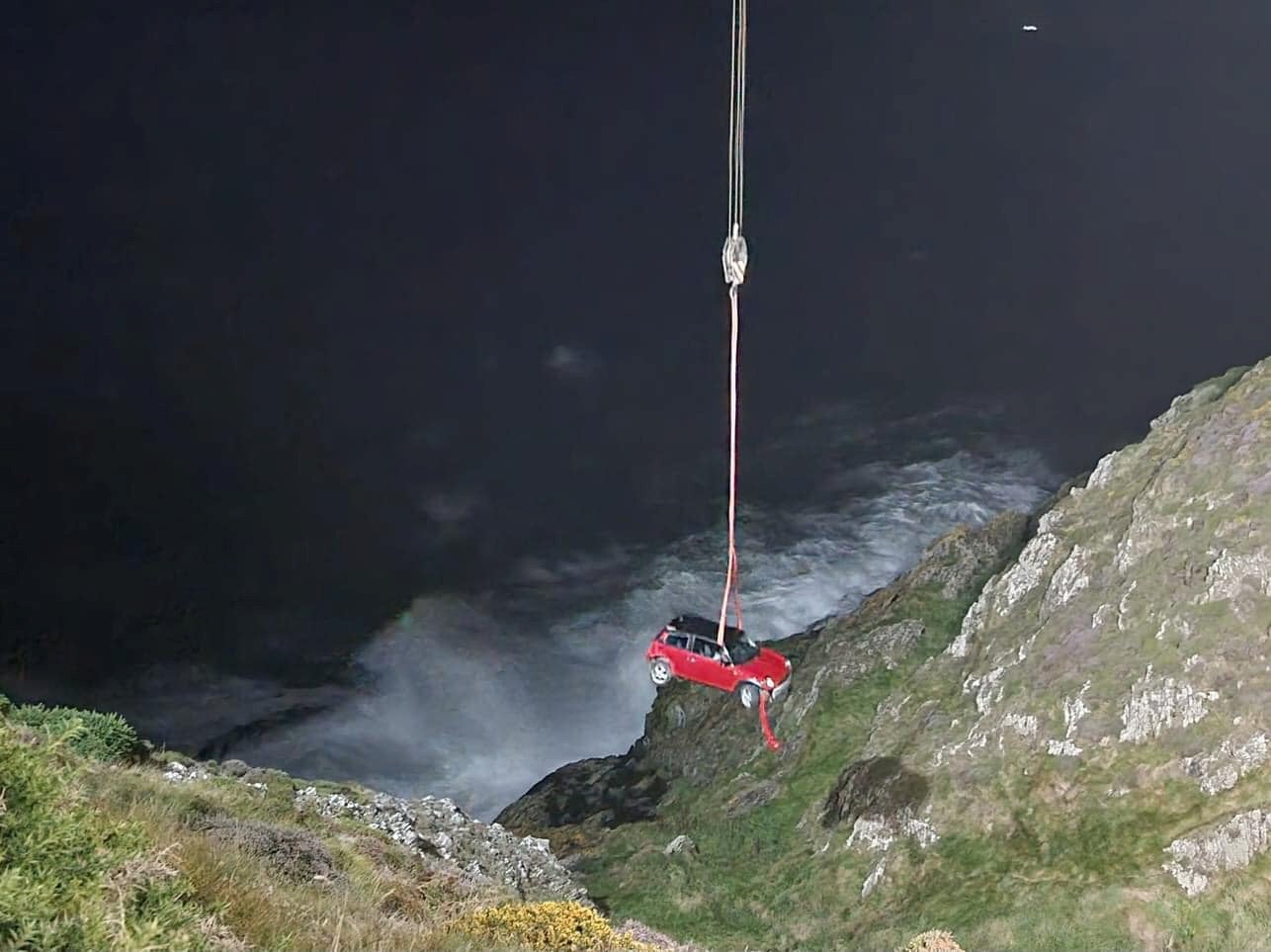 The red mini was retrieved after the near-death plunge