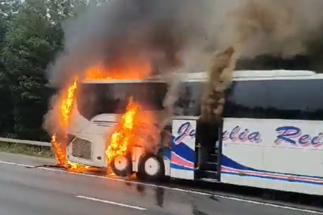 A coach caught fire on the M25 (John Richards/PA)
