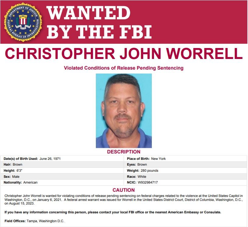 Christopher Worrell, 52, was convicted on seven charges related to the January 6 attack on the US Capitol