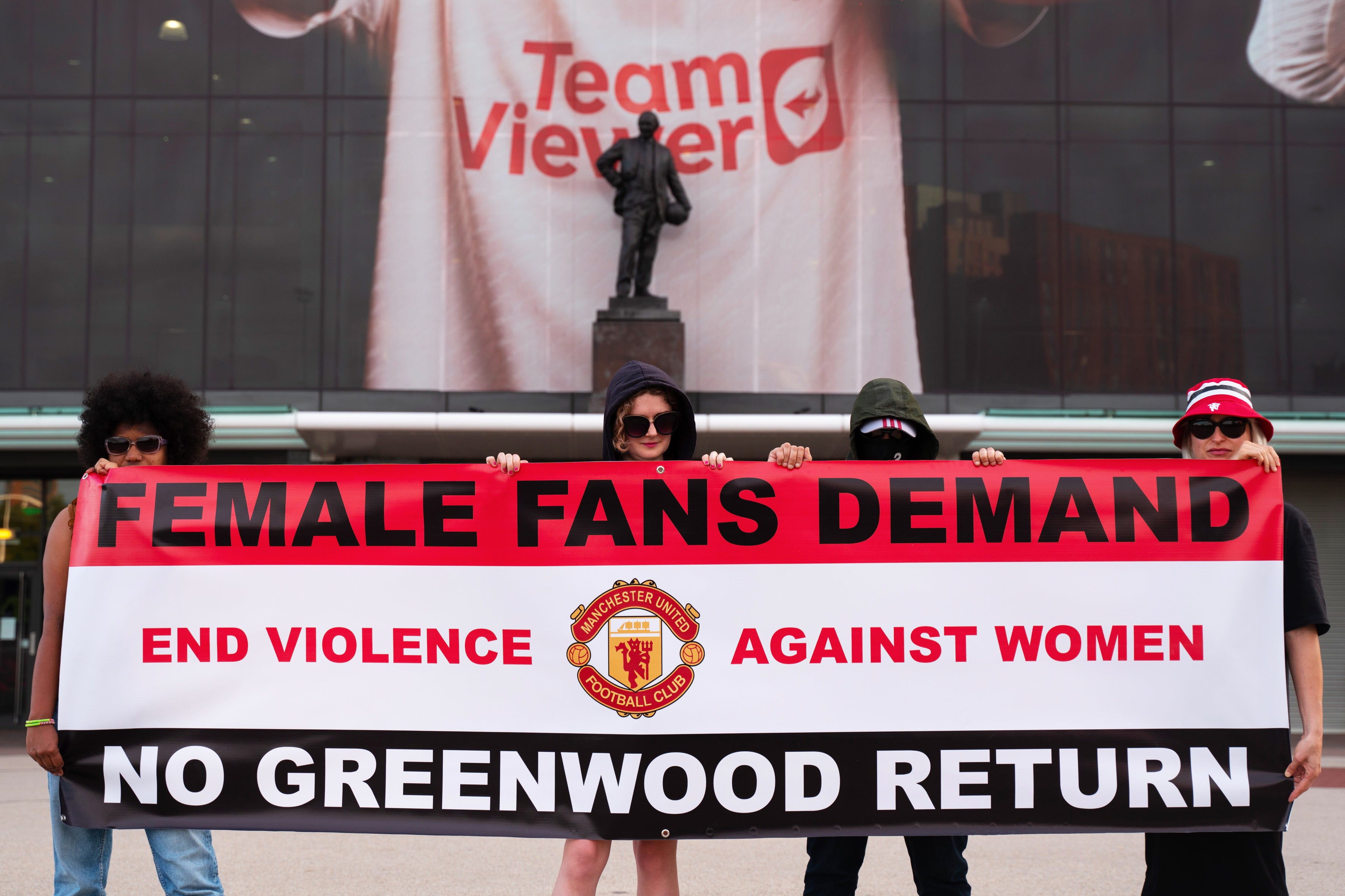There were protests outside Old Trafford before their game against Wolves against Greenwood’s potential return