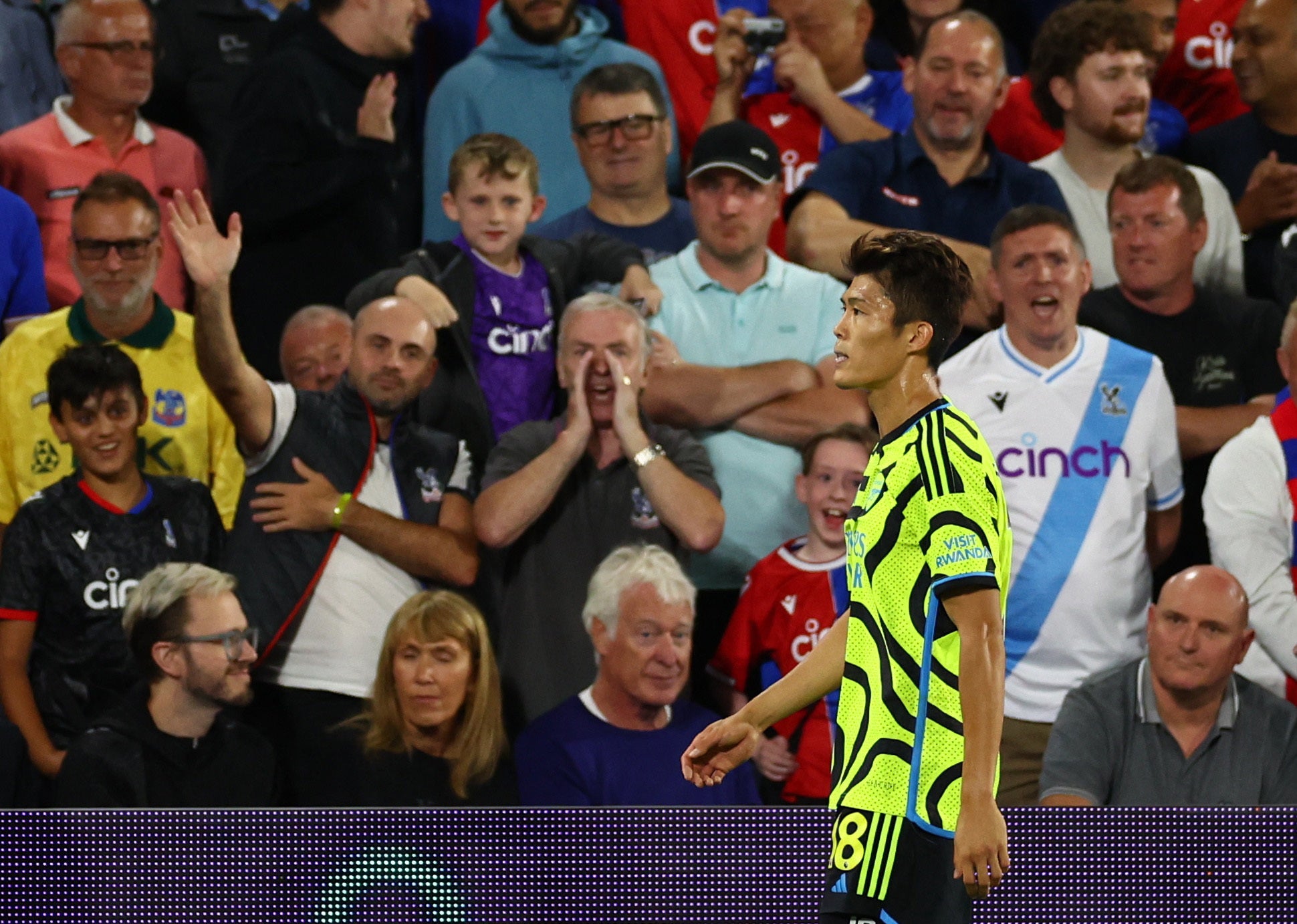 Takehiro Tomiyasu was sent off at Crystal Palace