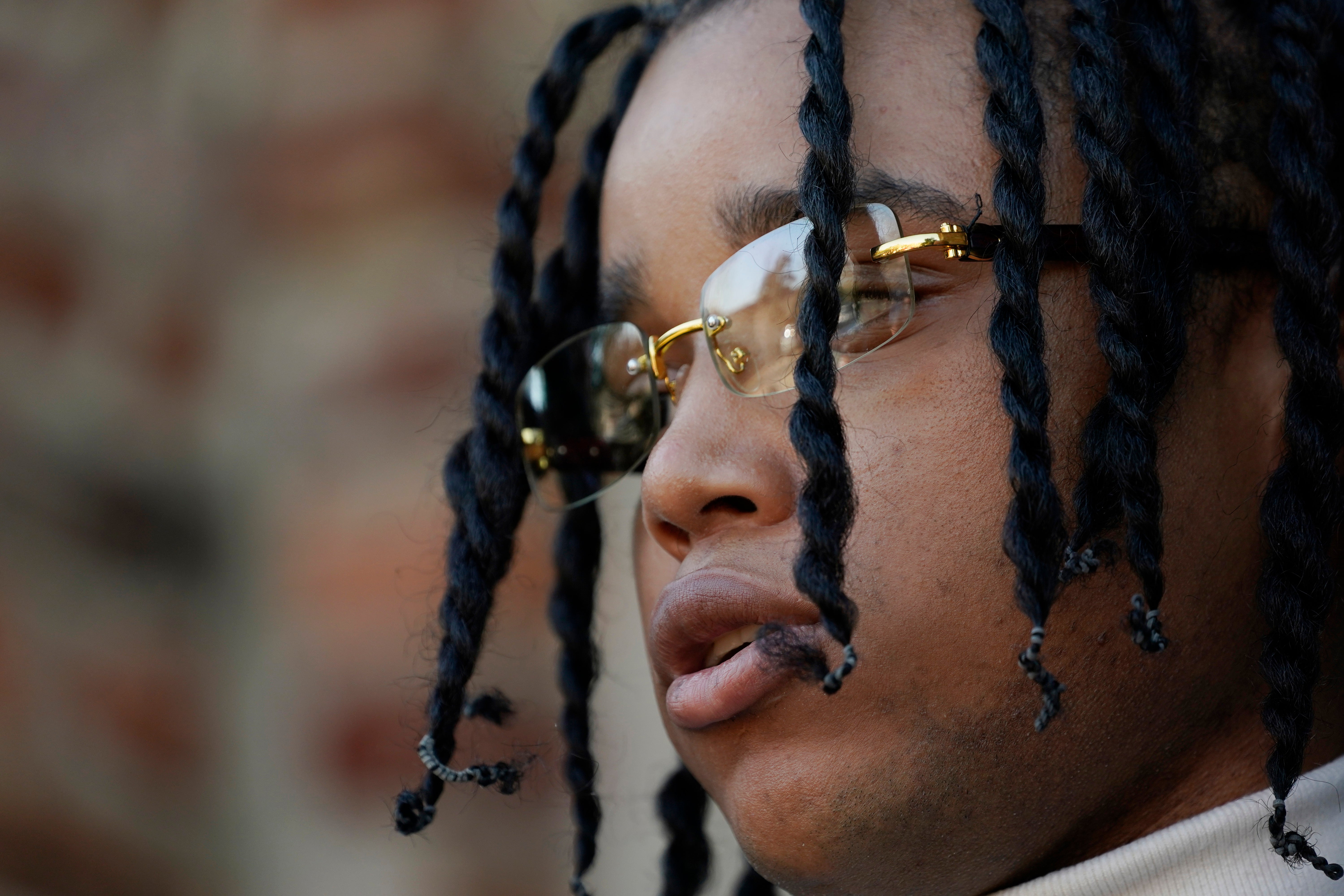 D'Monterrio Gibson speaks at a news conference in Ridgeland, Mississippi