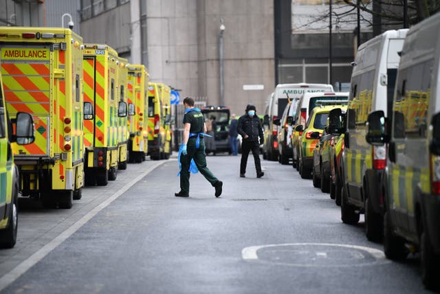 Ambulances at Whitechapel hospital in London last winter (Stefan Rousseau/PA)