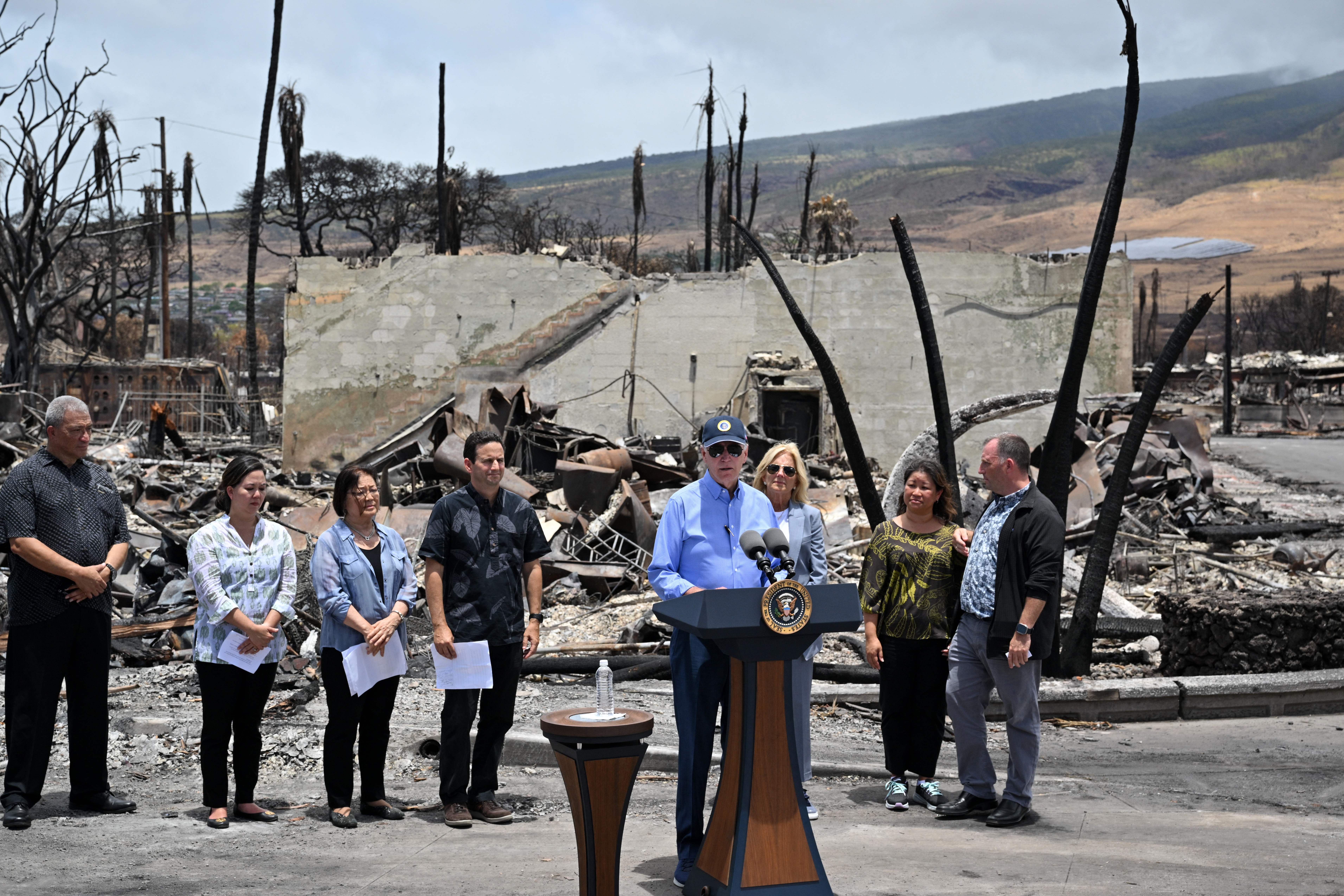 Joe Biden visits an area devastated by wildfires in Lahaina