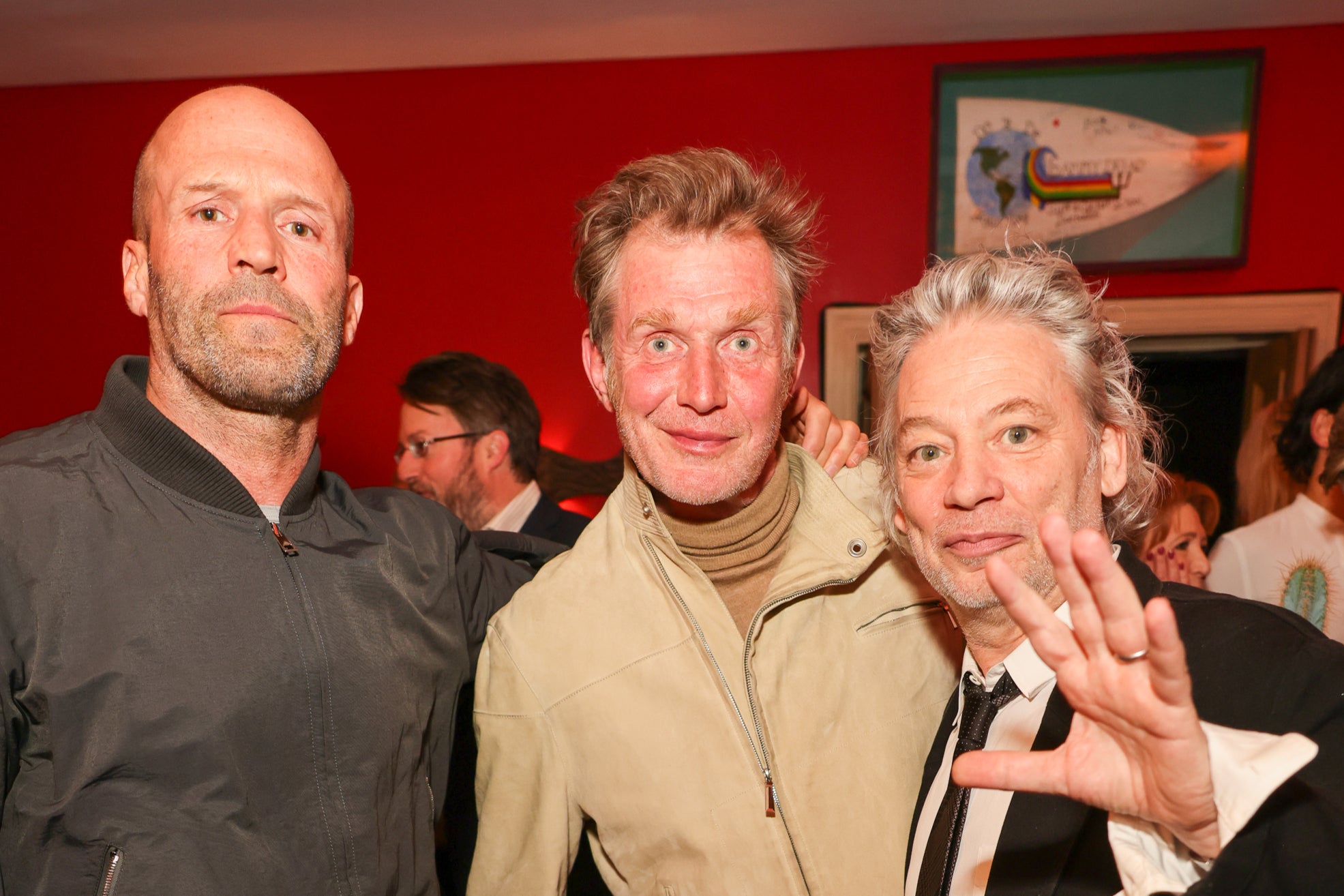 Friends reunited: Jason Statham, Jason Flemyng and Dexter Fletcher at the ‘Ghosted’ premiere in April