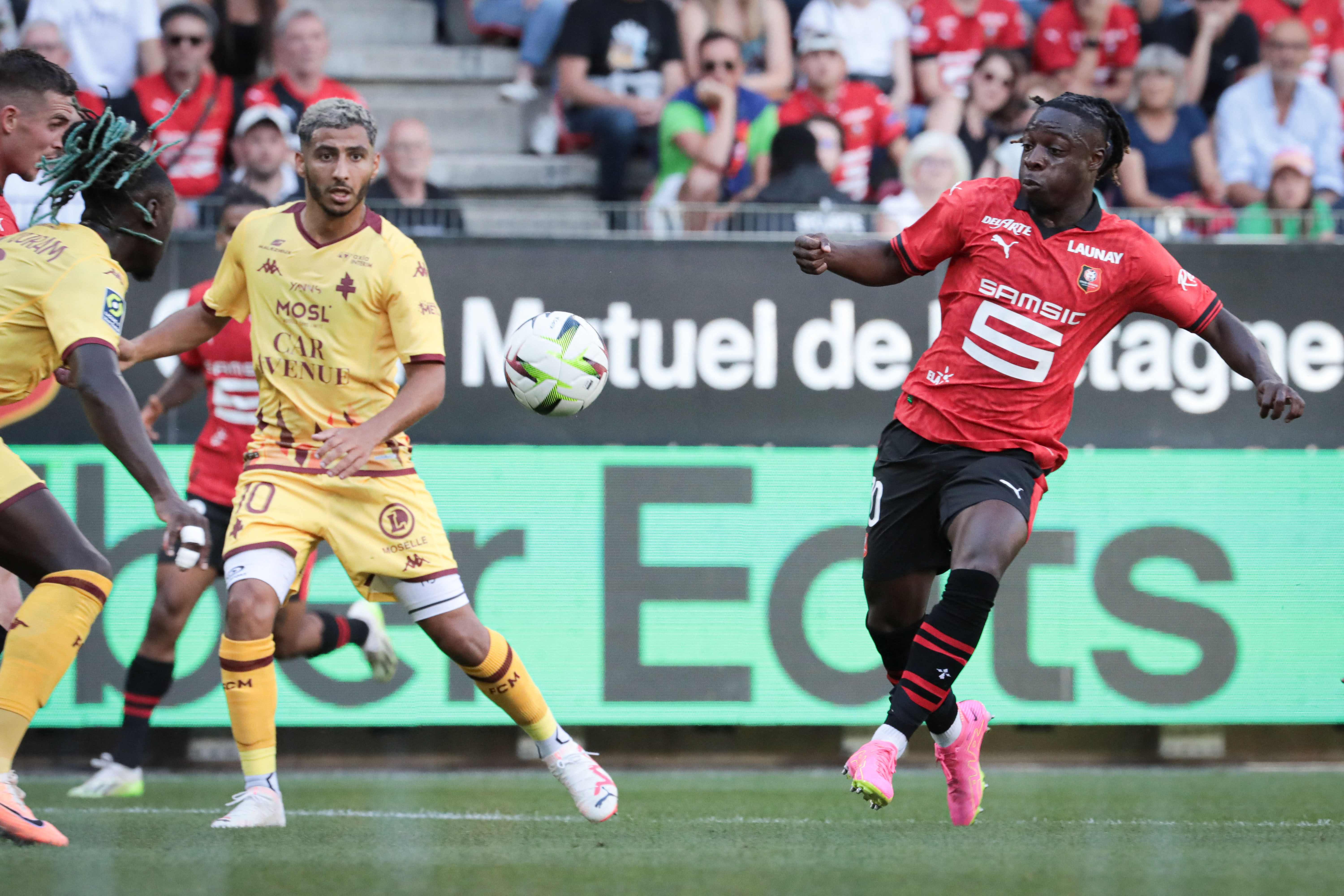 Jeremy Doku, right, in action for Rennes in Ligue 1 earlier this month