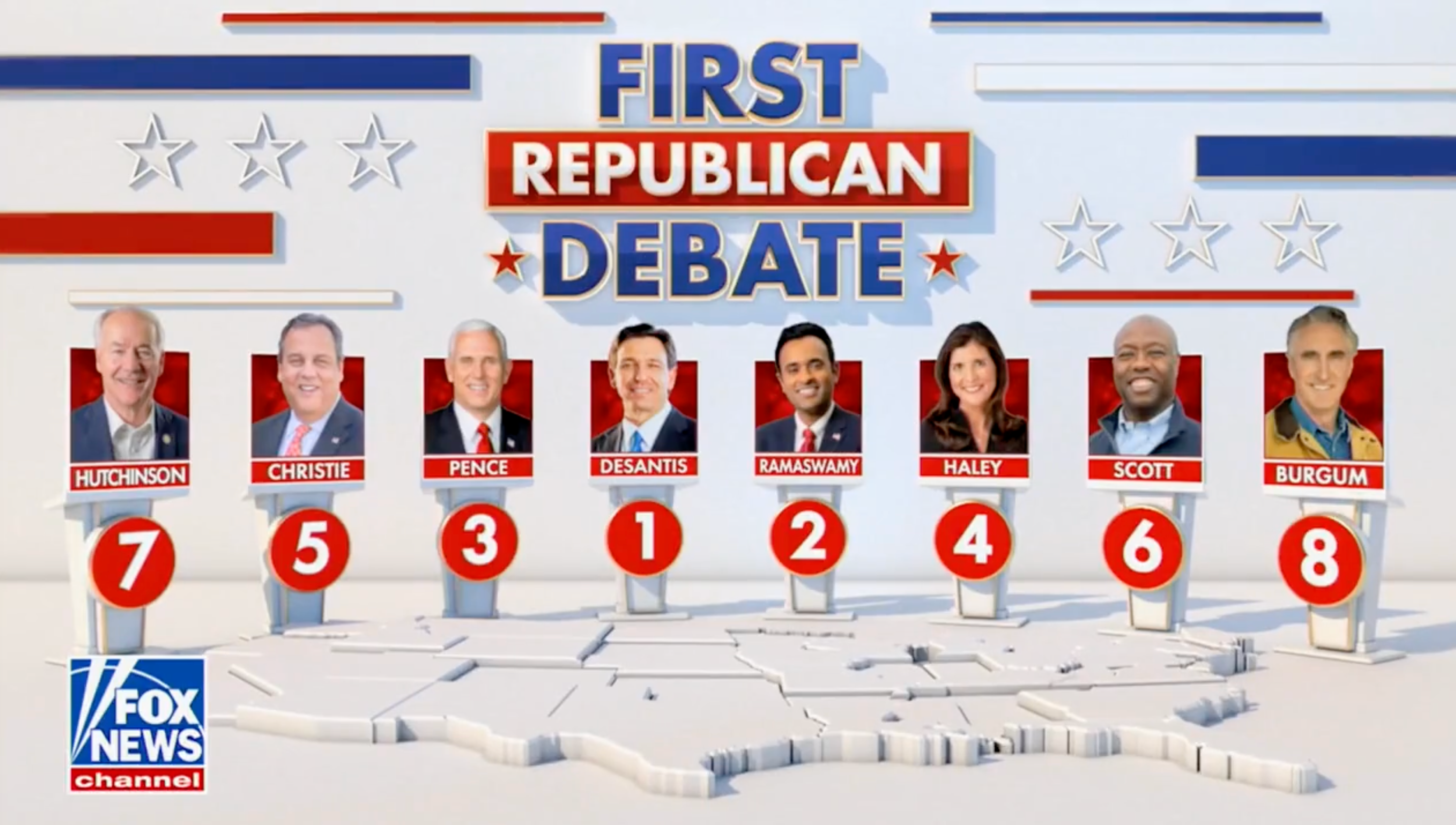 Fox News and the Republican National Committee revealed the line-up for the first GOP debate of the 2024 presidential primary season, to be held on 23 August in Milwaukee, Wisconsin