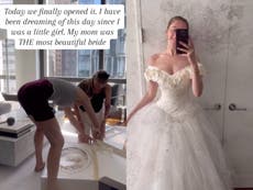 Bride tries on mother’s wedding dress 30 years after parents’ wedding
