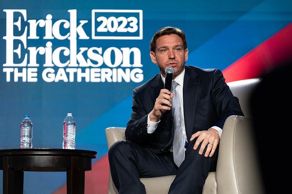 Florida Governor Ron DeSantis speaks at an event hosted by Conservative radio host Erick Erickson