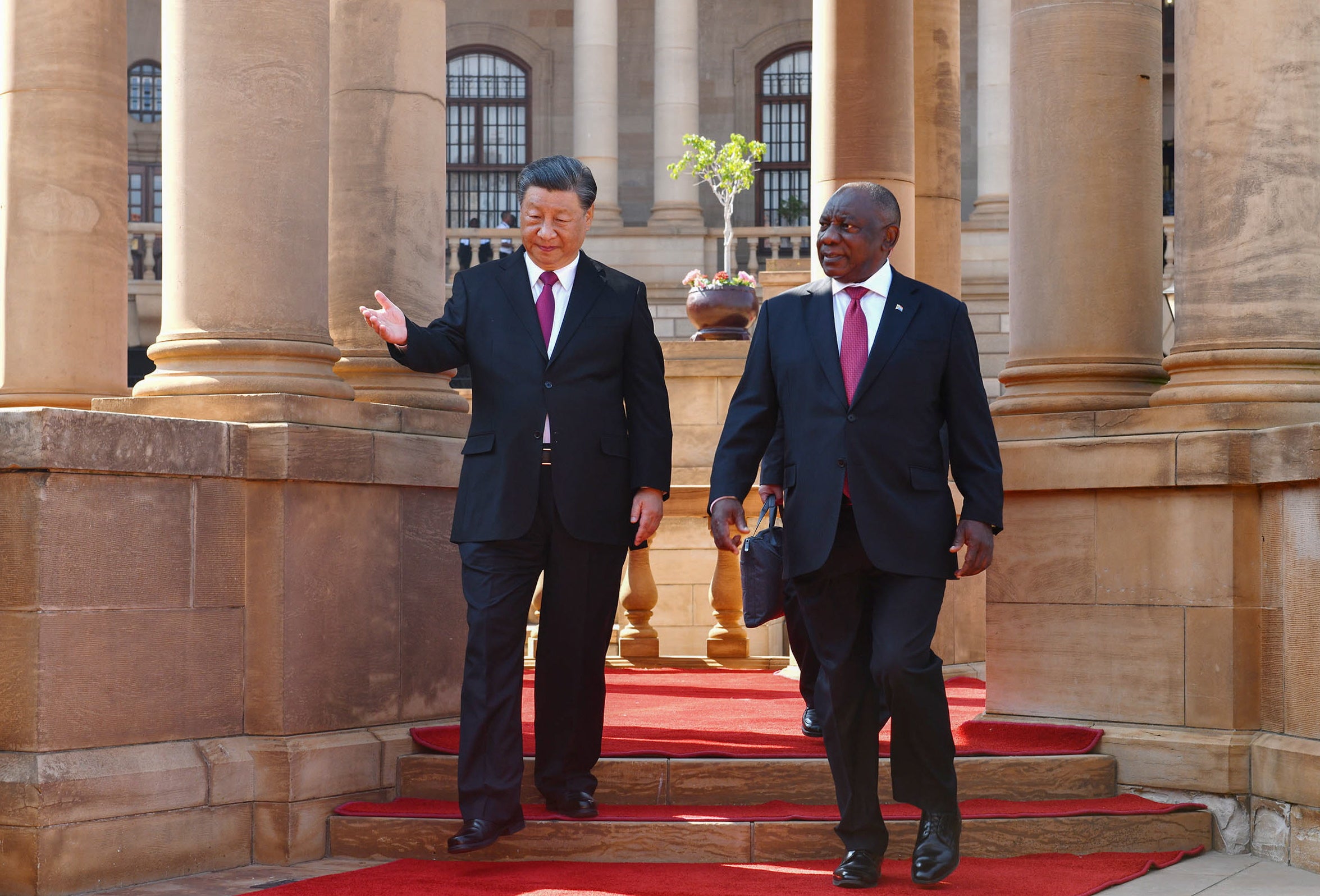 Xi Jinping and Cyril Ramaphosa in Pretoria, South Africa, in 2023