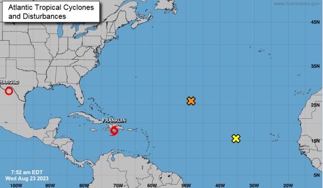<p>A record number of tropical storms and disturbances have formed in the last 39 hours in the Atlantic </p>
