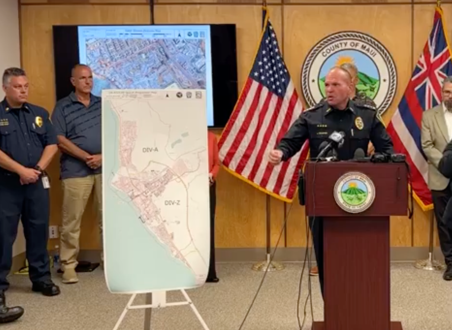Maui police chief John Pelletier shares the breakdown of searches in Lahaina in a news conference on 23 August