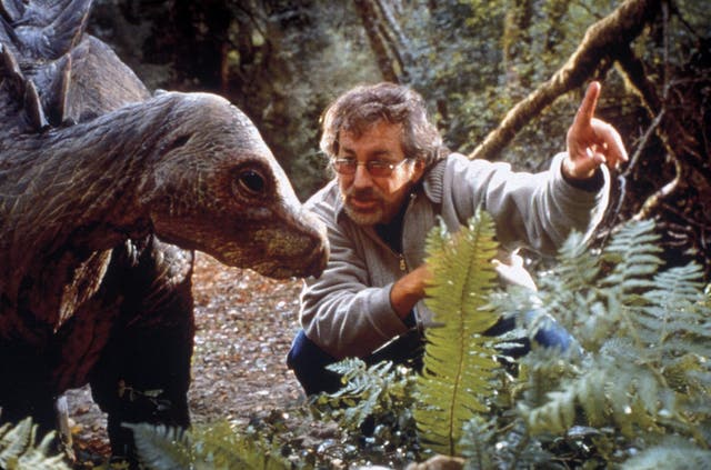 <p>Steven Spielberg behind the camera on set of ‘The Jurassic Park: Lost World’ in 1997</p>
