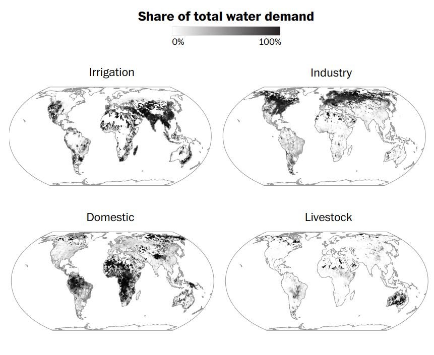 Share of total worldwide water demand