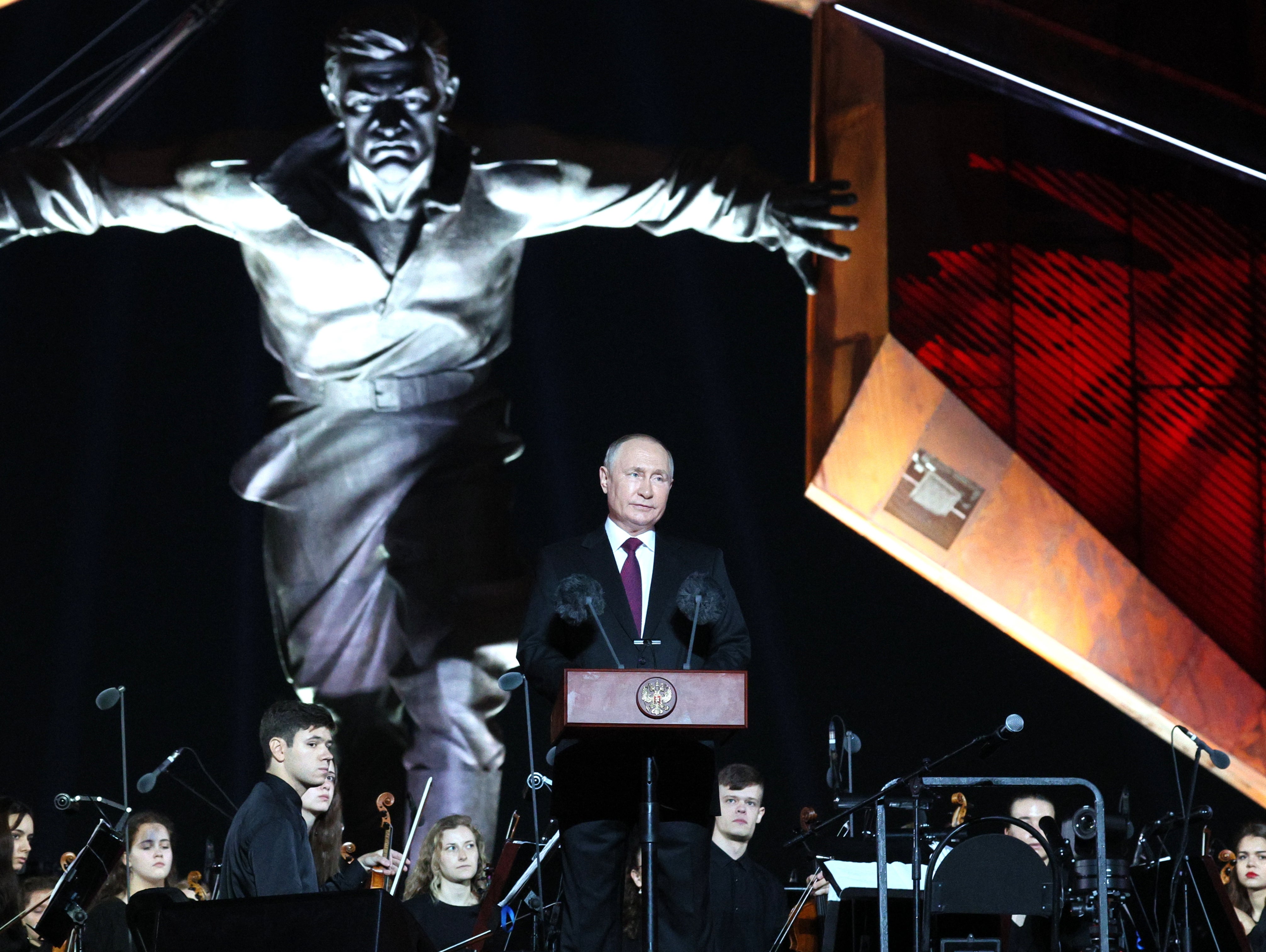 Putin at a ceremony to unveil the first phase of a Battle of Kursk memorial complex