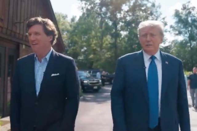<p>Tucker Carlson interviews Donald Trump for his show on X/Twitter </p>